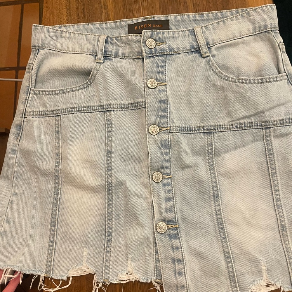 Light Blue Denim Skirt with pockets